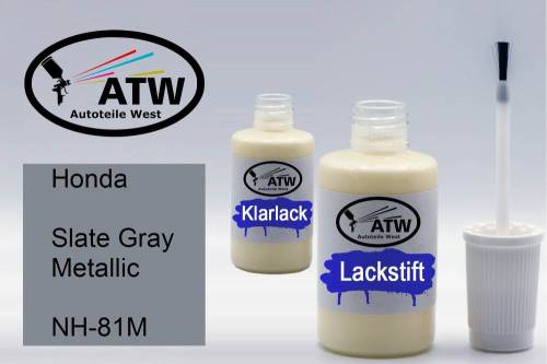 Honda, Slate Gray Metallic, NH-81M: 20ml Lackstift + 20ml Klarlack - Set, von ATW Autoteile West.